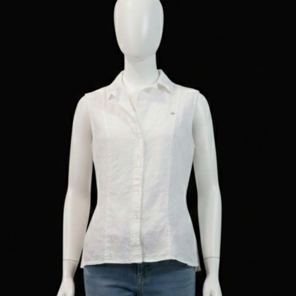 Escada White Linen Blouse Sleeveless Size … - Picture 1 of 14